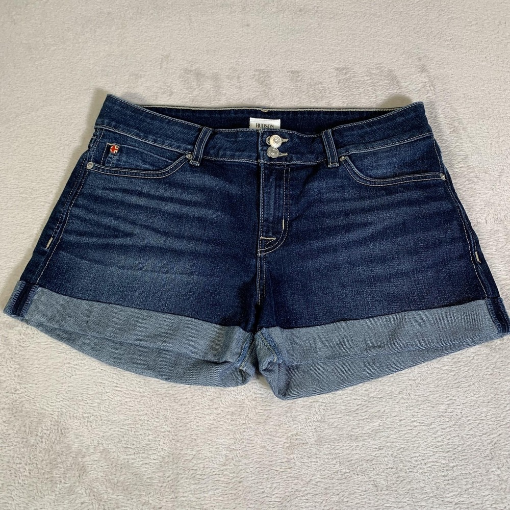 Hudson Ruby‎ Shorts Womens 32 Blue Denim Cuffed Cutoff Stretch Casual 4" Inseam